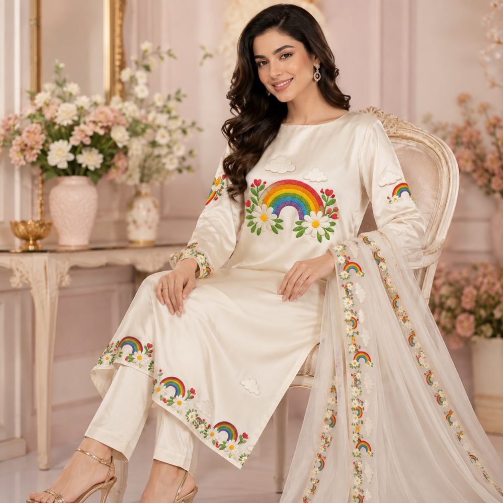 Cute Rainbow Daisy Embroidery DTF Easy transfer