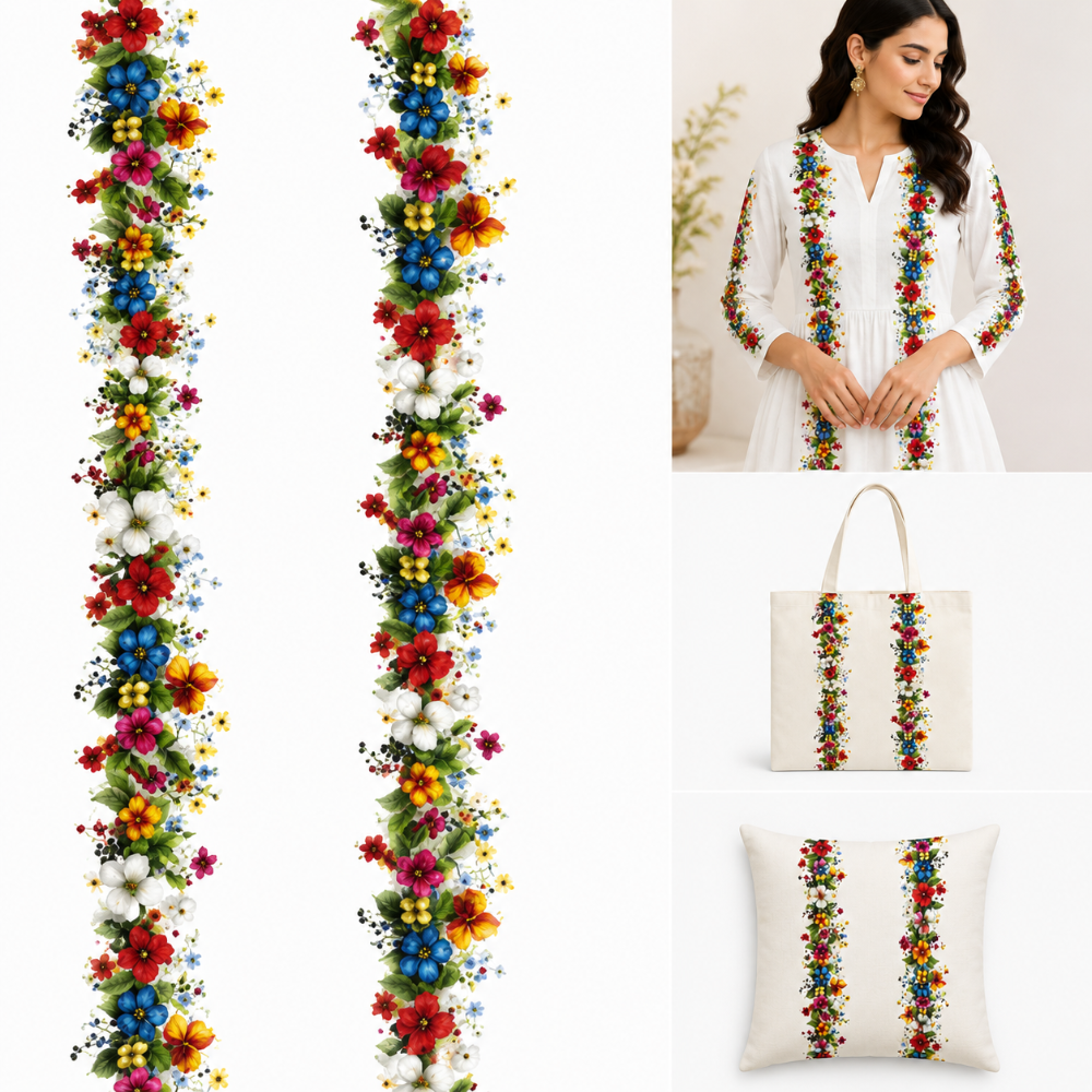 Colorful Floral Border DTF Easy Transfer