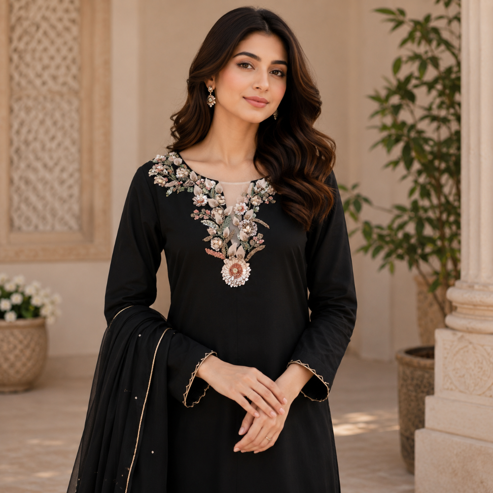 Luxury Floral Neck Embroidery DTF Easy tansfer