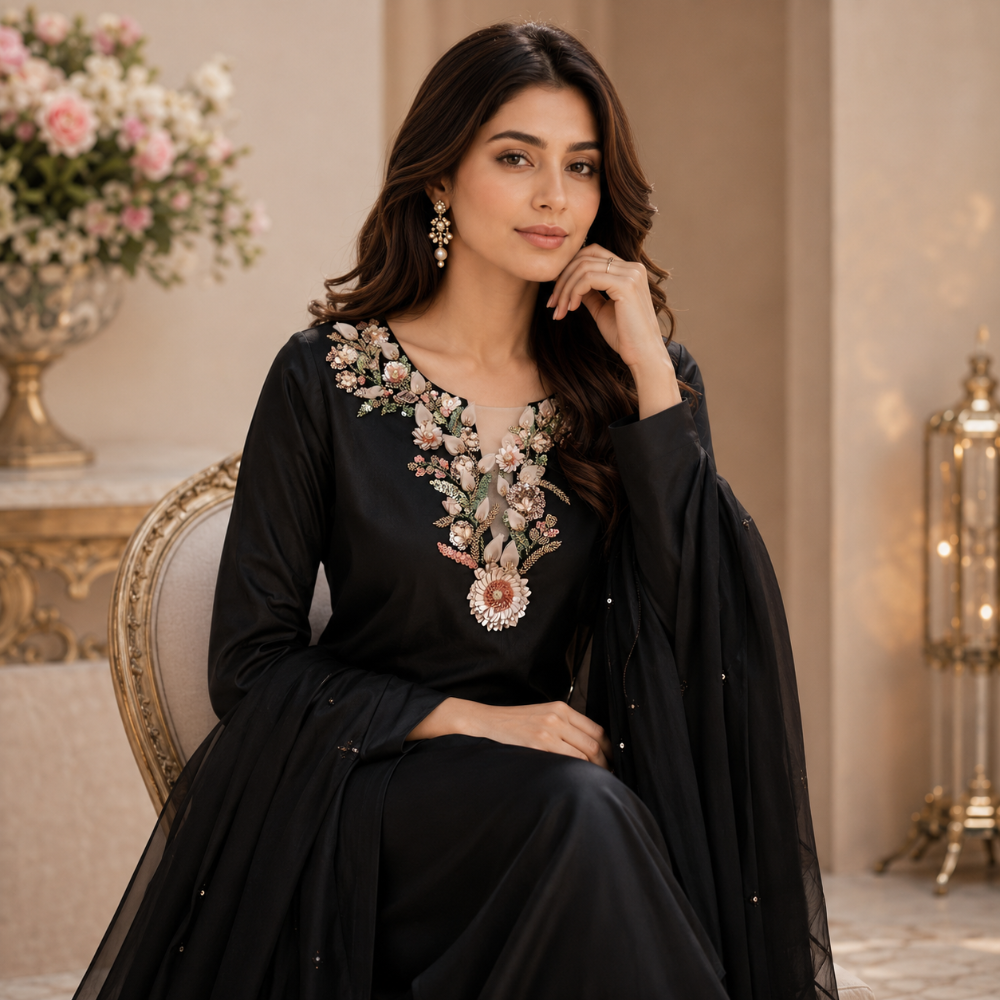 Luxury Floral Neck Embroidery DTF Easy tansfer