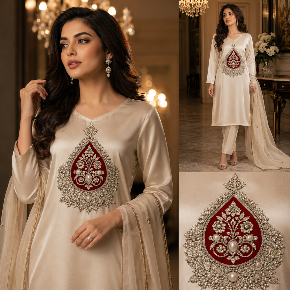 Royal Red Pearl Embroidery DTF Easy tranfer