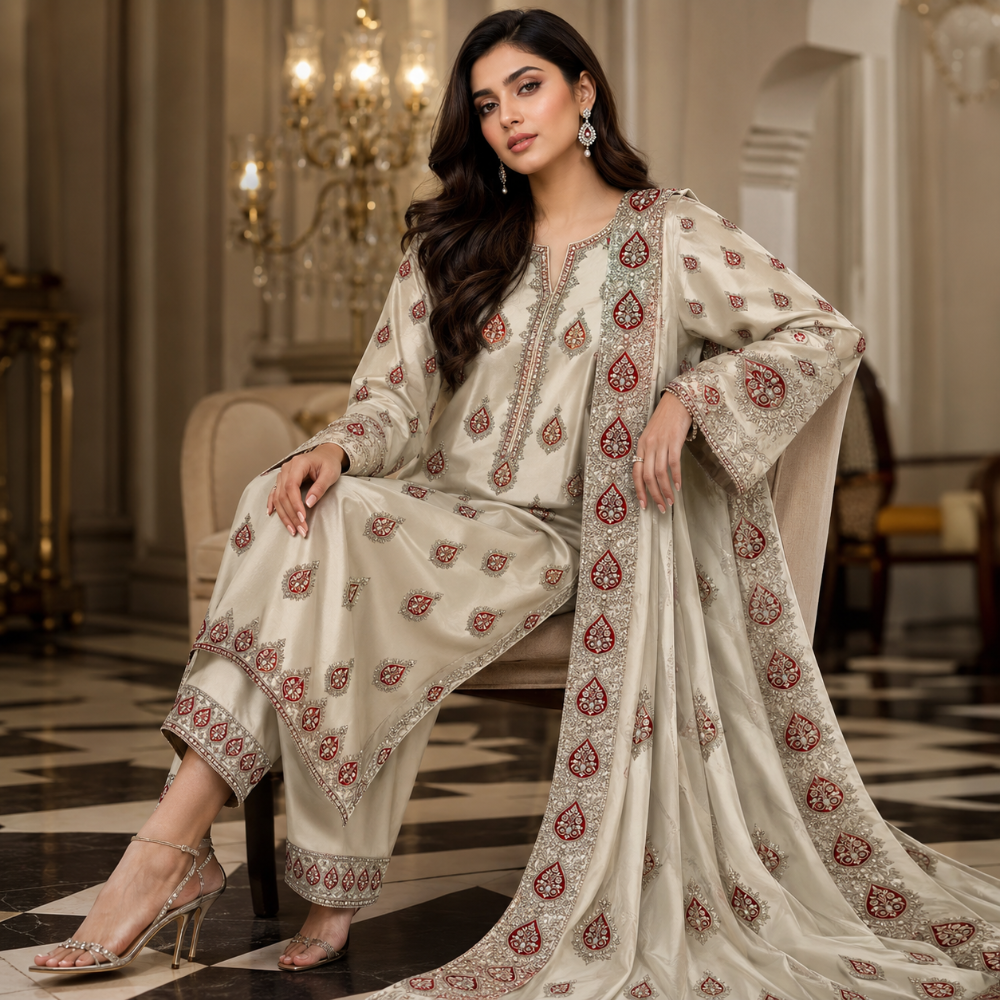 Royal Red Pearl Embroidery DTF Easy tranfer