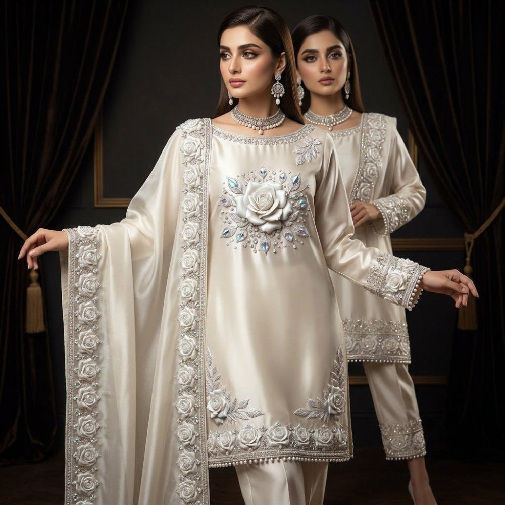 Luxury White Rose Border DTF Easy Transfer