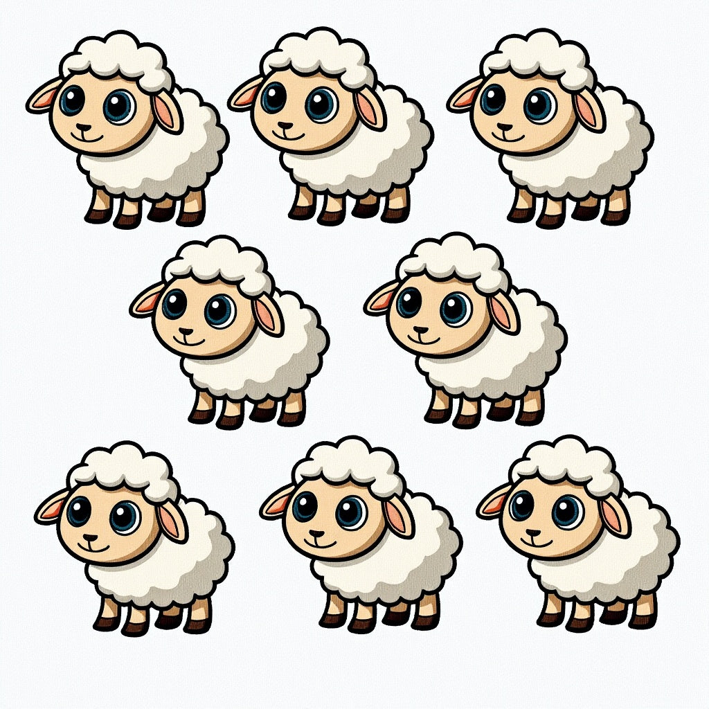 Cute Animated Sheep (Bundle of 8) DTF Easy Transfer