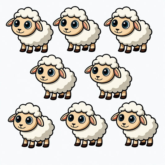 Cute Animated Sheep (Bundle of 8) DTF Easy Transfer