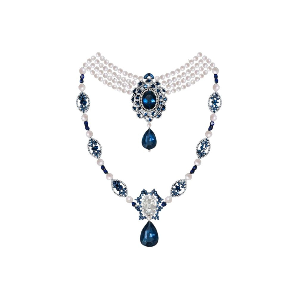 Royal Blue Pearl Necklace DTF Easy Transfer