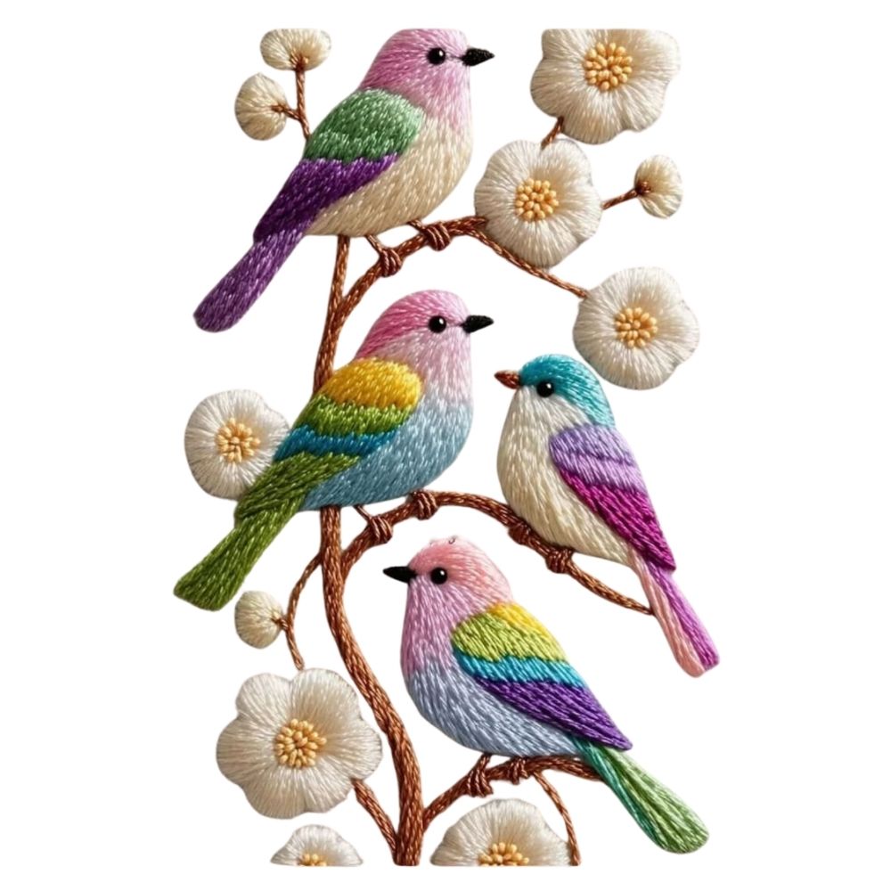 Colorful Birds Floral Charm DTF Easy Transfer