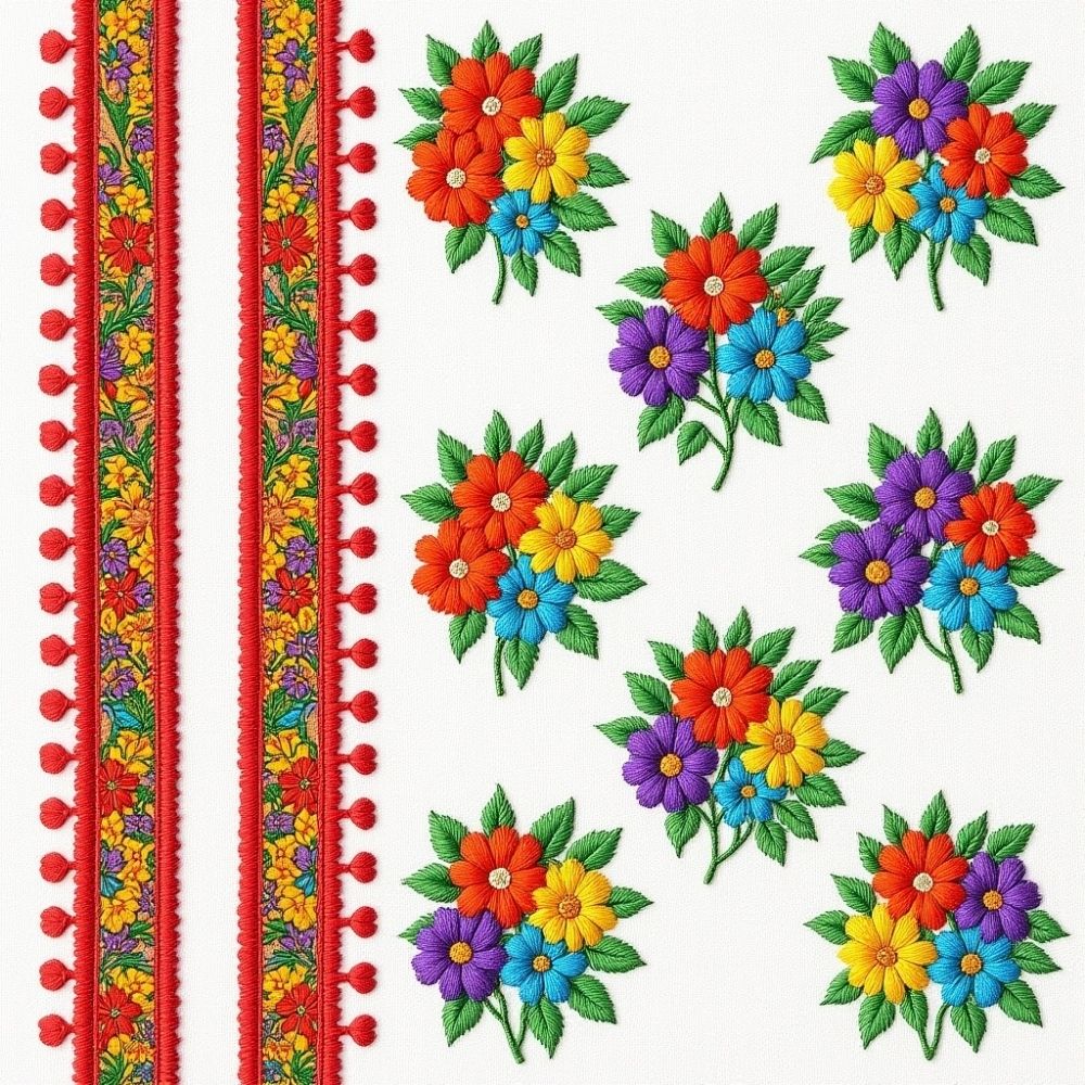 Colorful Floral Embroidery DTF Easy Transfer