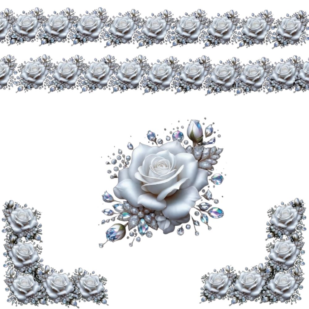 Luxury White Rose Border DTF Easy Transfer