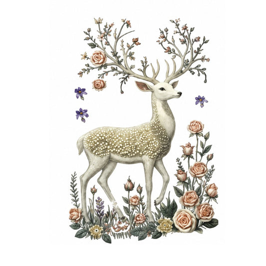 Enchanted Deer Floral Artwork DTF Easy Transfer