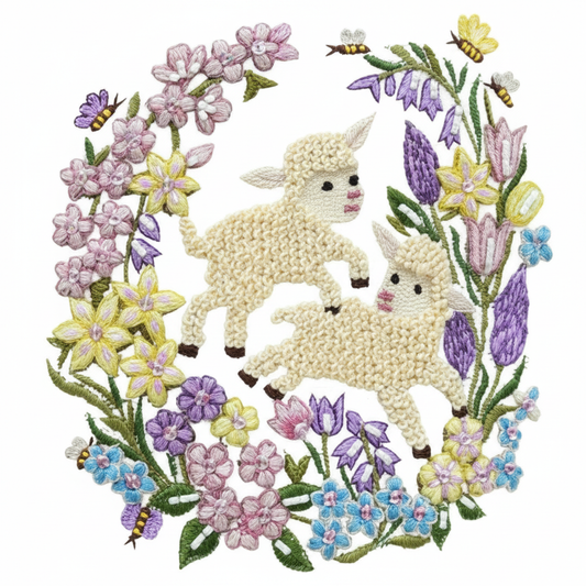 Cute Lamb Floral Embroidery DTF Easy transfer