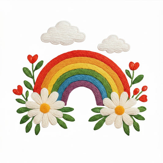 Cute Rainbow Daisy Embroidery DTF Easy transfer